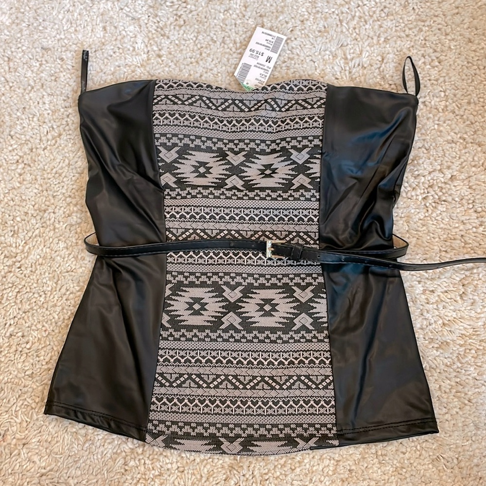 New women’s tube top native faux leather black gray white medium papaya